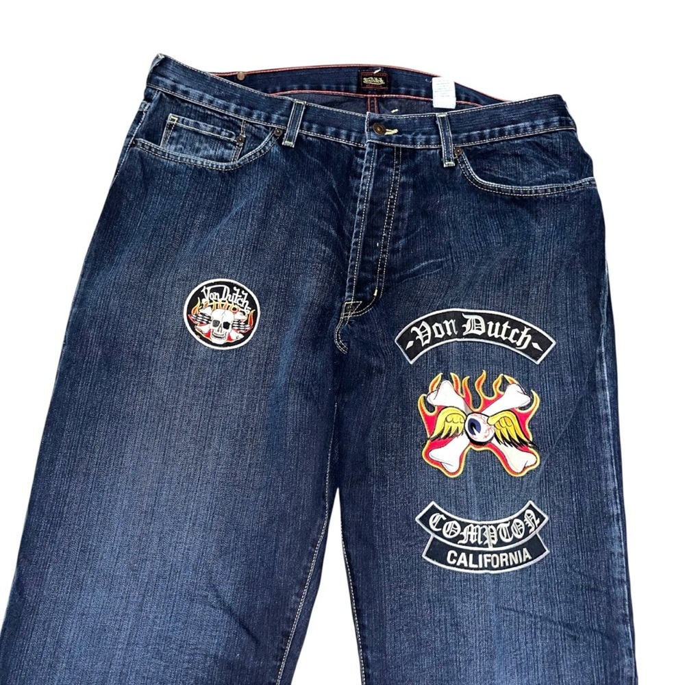 VON DUTCH Originals Compton California Flying Eyeball Denim Jeans Size 40 2000s